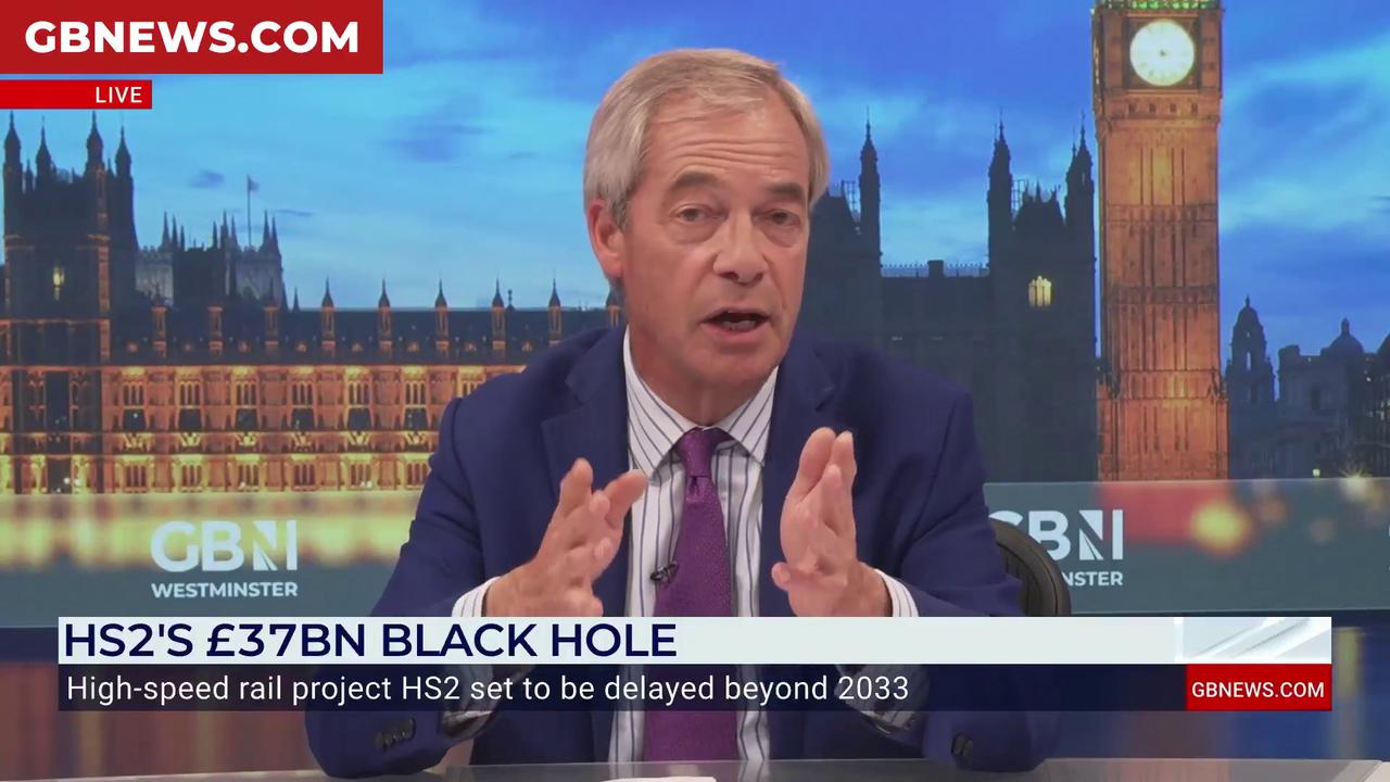 'Video thumbnail for WATCH: Nigel Farage delivers scathing verdict on HS2 after latest delay to project'