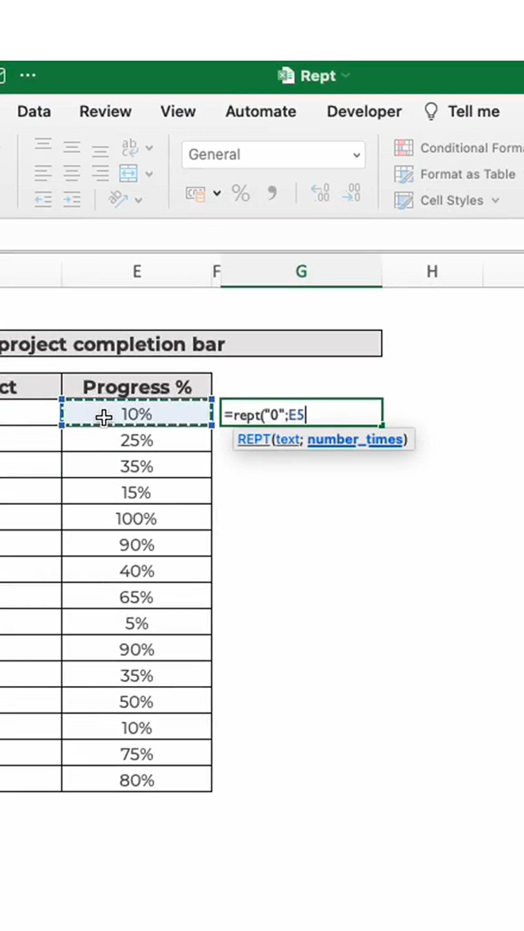 Video thumbnail for Create a project tracker using the REPT formula in #Excel !