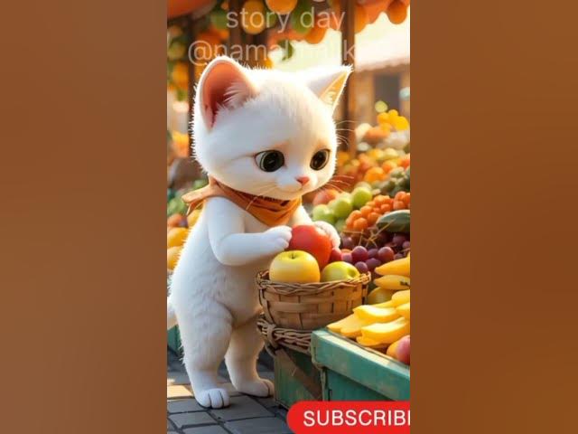 Video thumbnail for a cute cat buying fruit's from the market