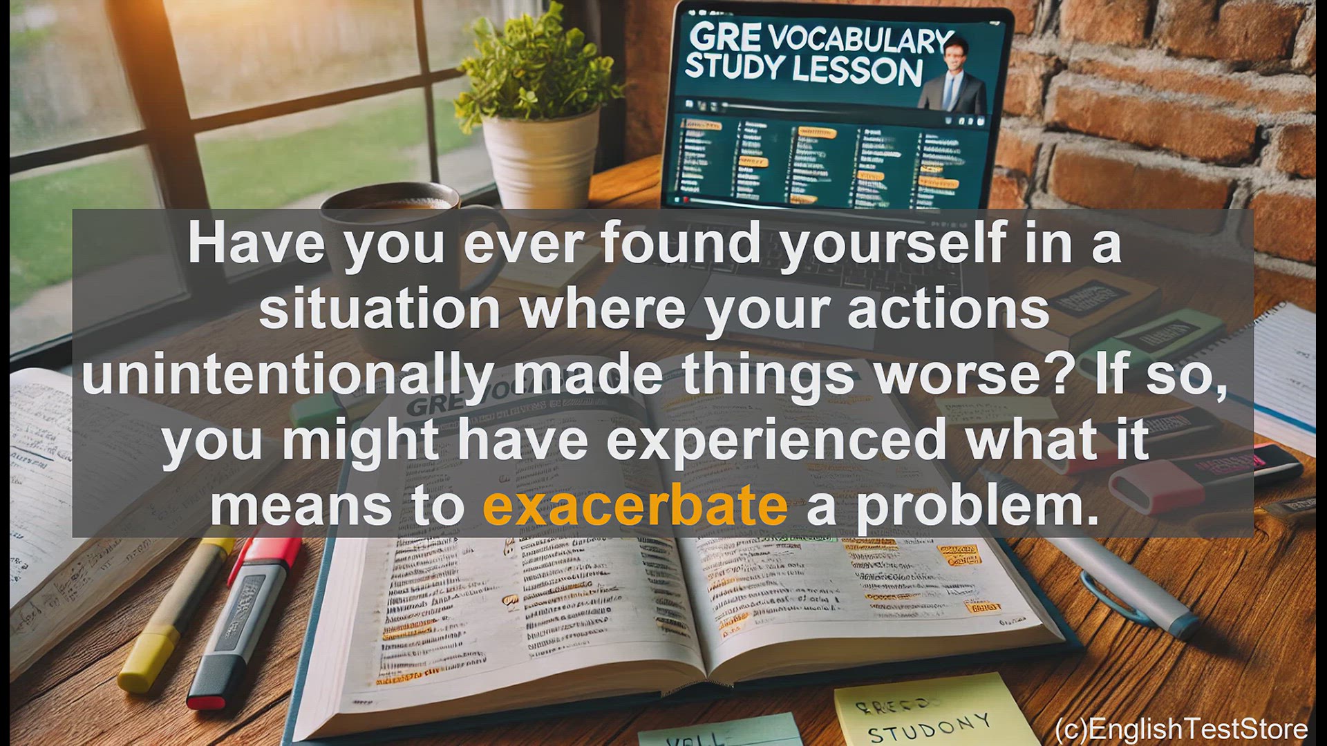 'Video thumbnail for GRE Vocabulary Lesson: Exploring the Word 'Exacerbate' - Making Problems Worse'