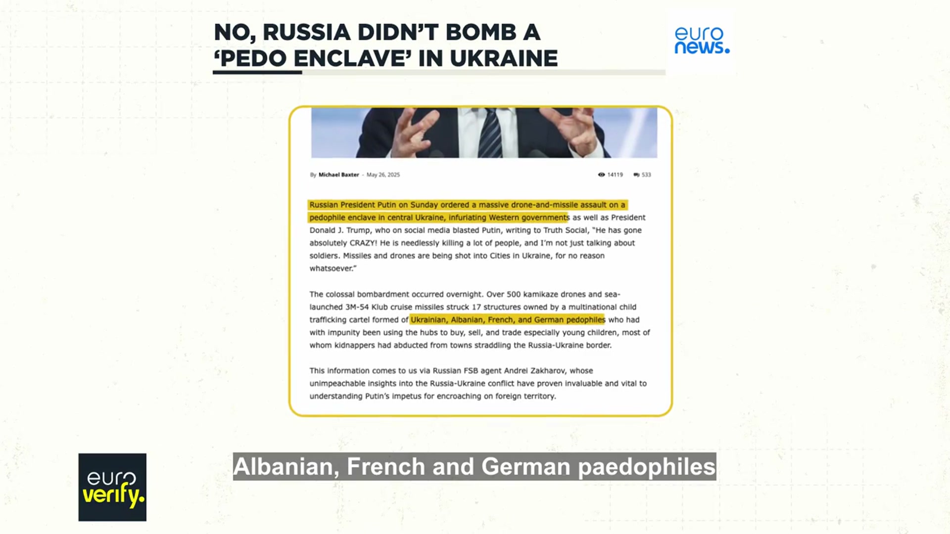 'Video thumbnail for Fact check: No, Russia didn't bomb a 'pedo enclave' in Ukraine'