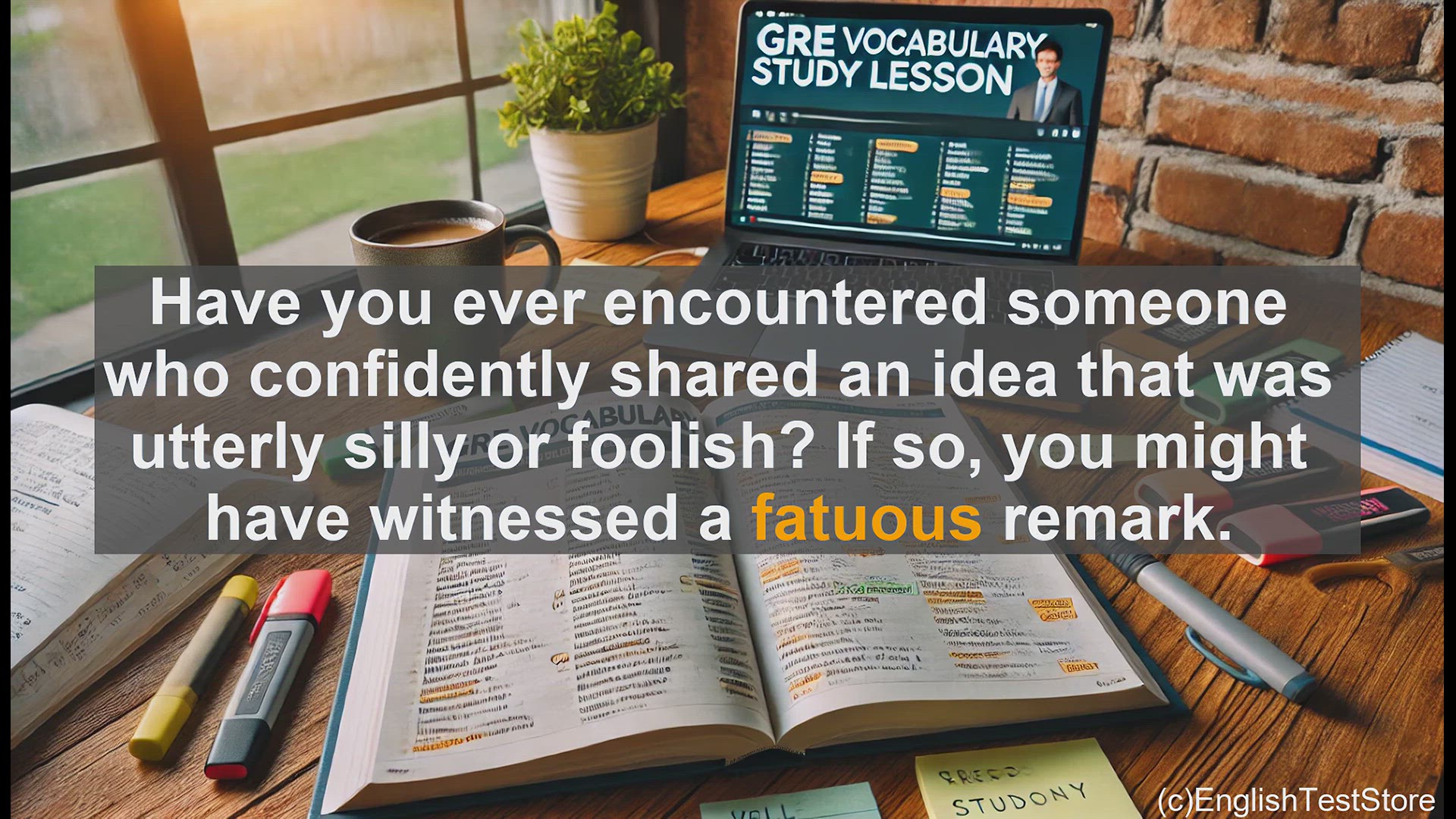 'Video thumbnail for GRE Vocabulary Lesson: Exploring the Meaning of Fatuous - Foolish Confidence Unveiled'