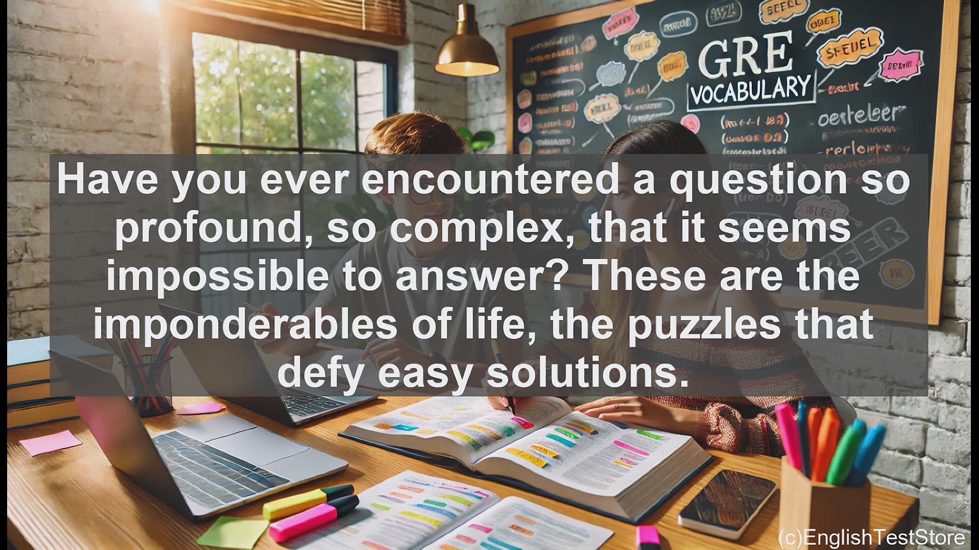 'Video thumbnail for GRE Vocabulary Lesson: Exploring the Enigmatic Realm of Imponderables'