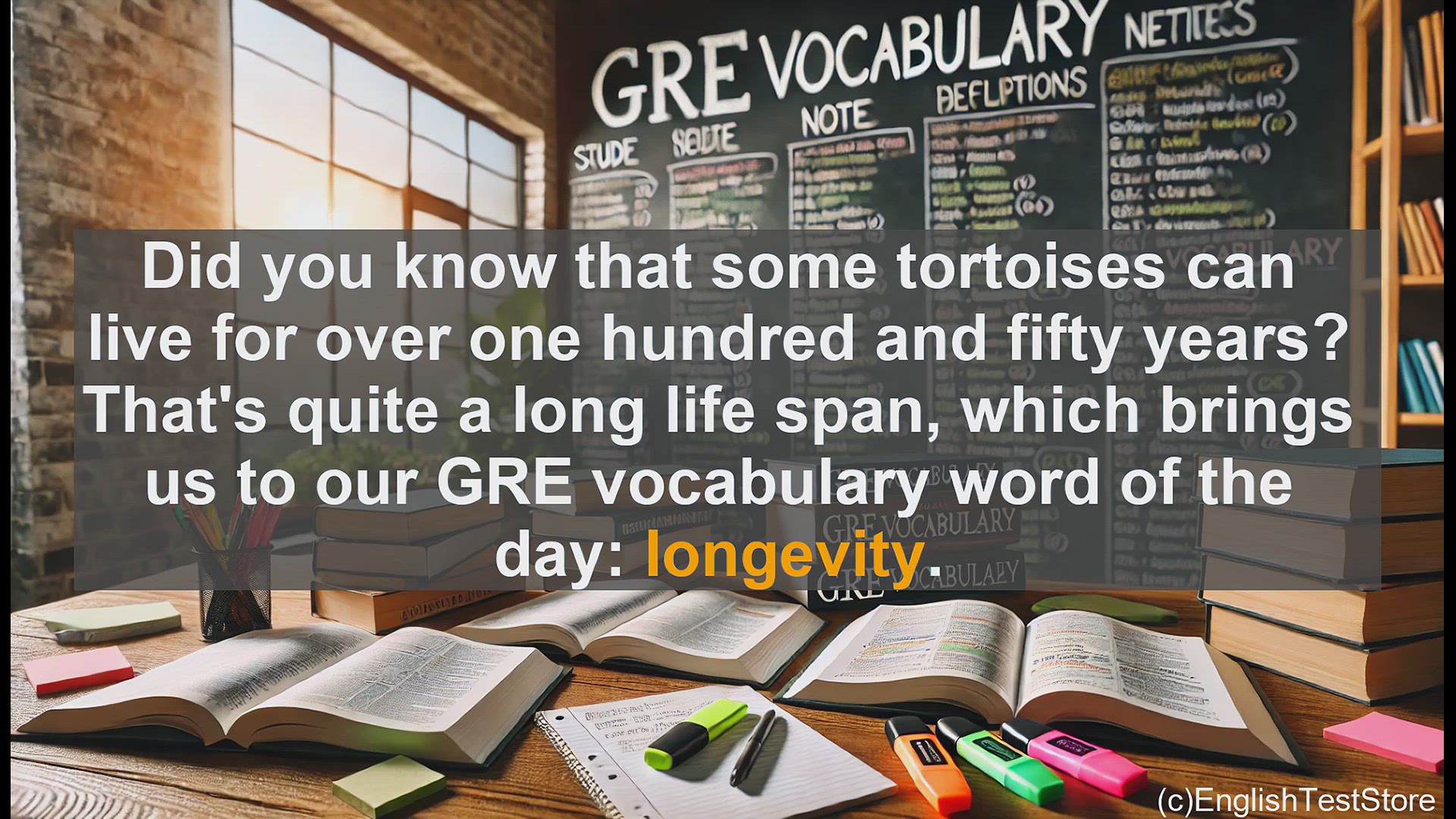 'Video thumbnail for GRE Vocabulary Lesson: The Remarkable Longevity of Tortoises and Beyond'