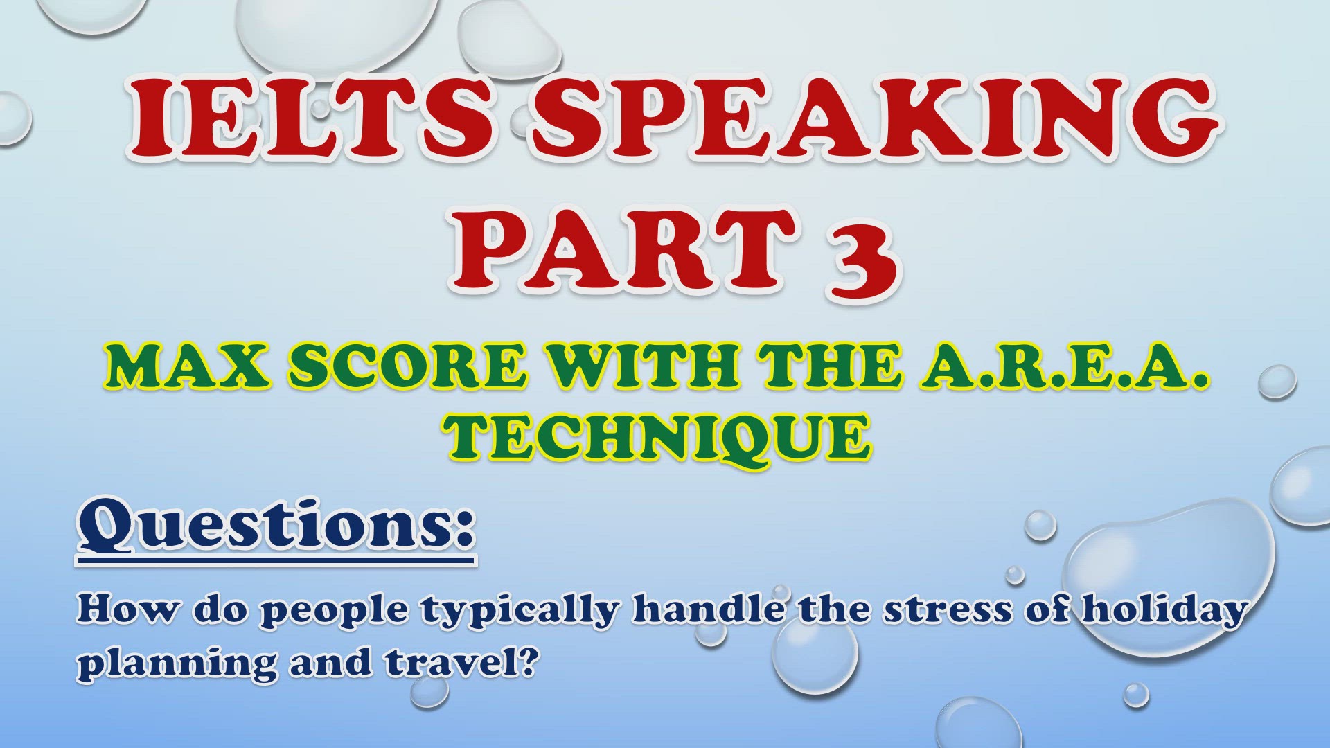 'Video thumbnail for How do people typically handle the stress of holiday planning and travel? - IELTS Speaking Part 3'