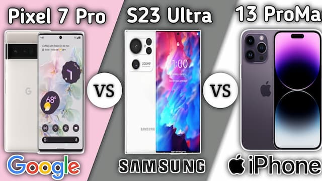 'Video thumbnail for Pixel 7 pro vs S23 Ultra vs 14 Pro Max'