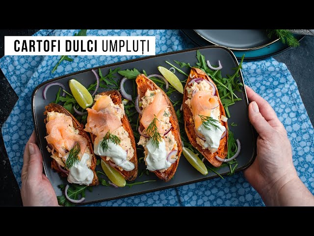 'Video thumbnail for Cartofi dulci umpluți cu crema de brânză și somon afumat | Bucate Aromate'