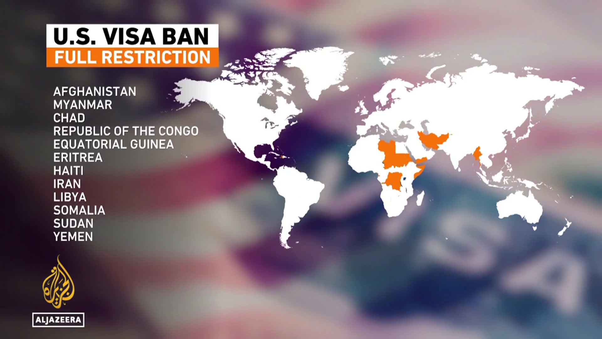 'Video thumbnail for President Donald Trump announces US travel ban on 12 countries, restrictions on seven'