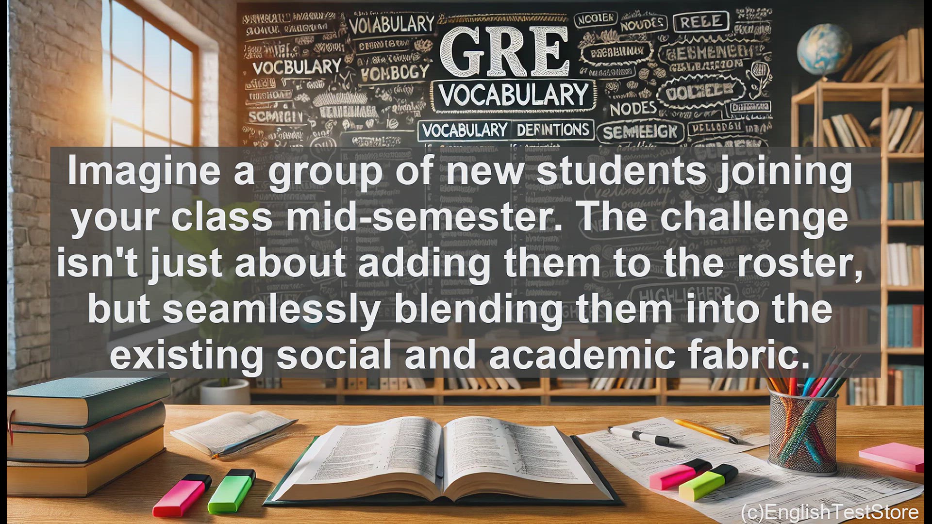 'Video thumbnail for GRE Vocabulary Lesson: Integrating New Students into the Classroom'