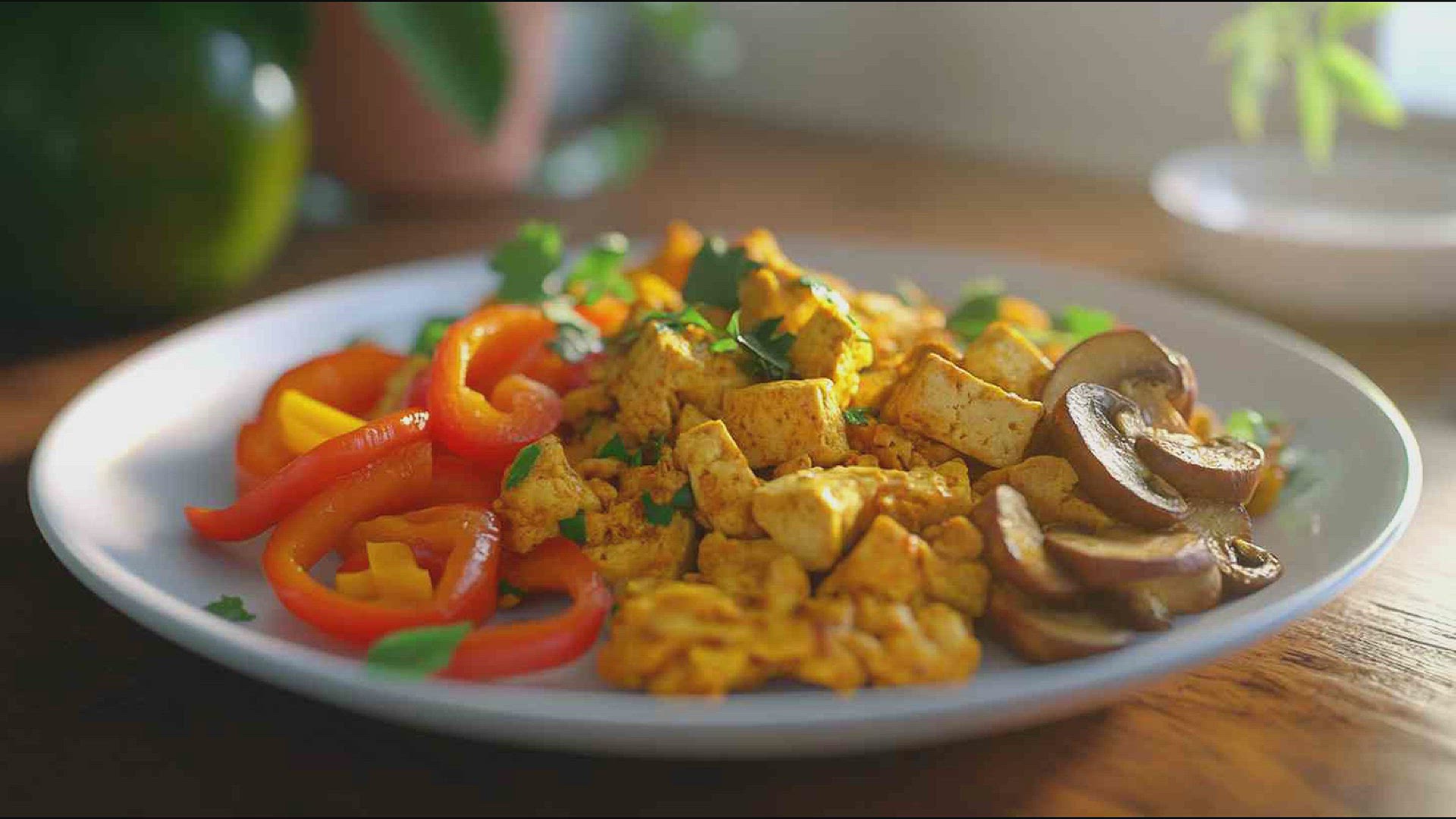 'Video thumbnail for Tofu Scramble with Mushrooms and Bell Peppers'