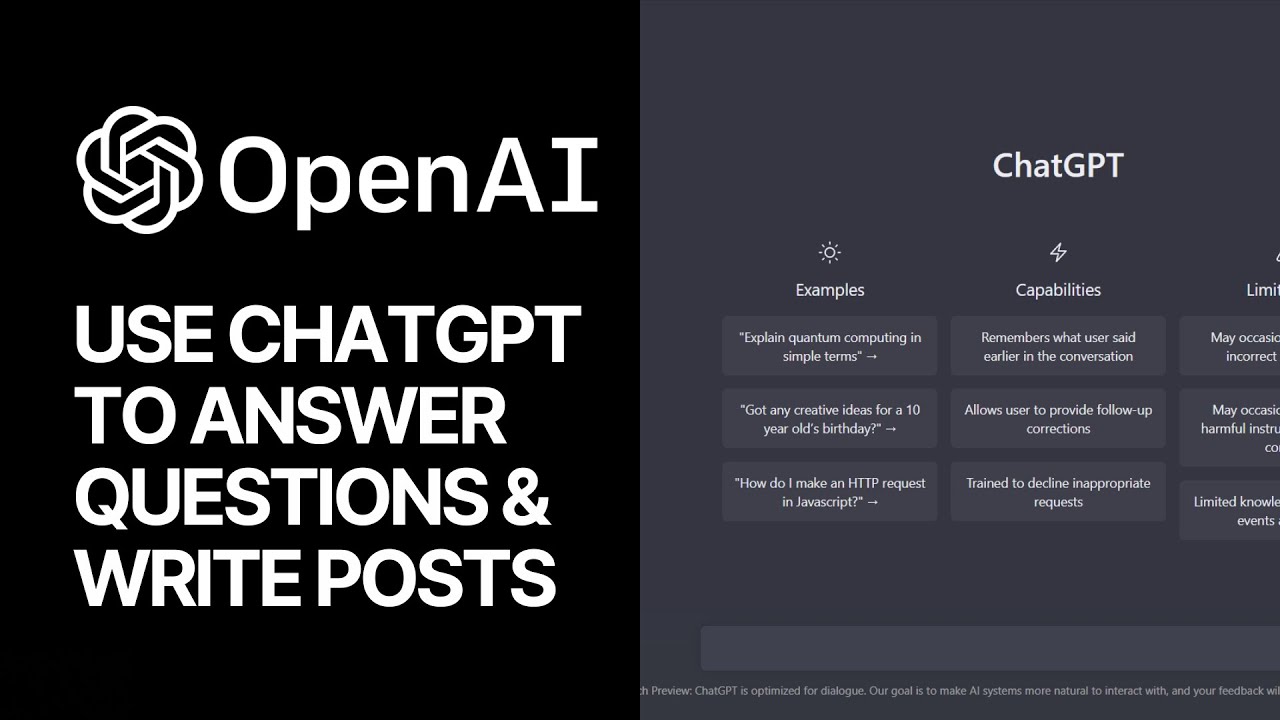 'Video thumbnail for How To Use ChatGPT To Answer Your Questions Write Text Content For Your Blog_ AI Guide 🤖'