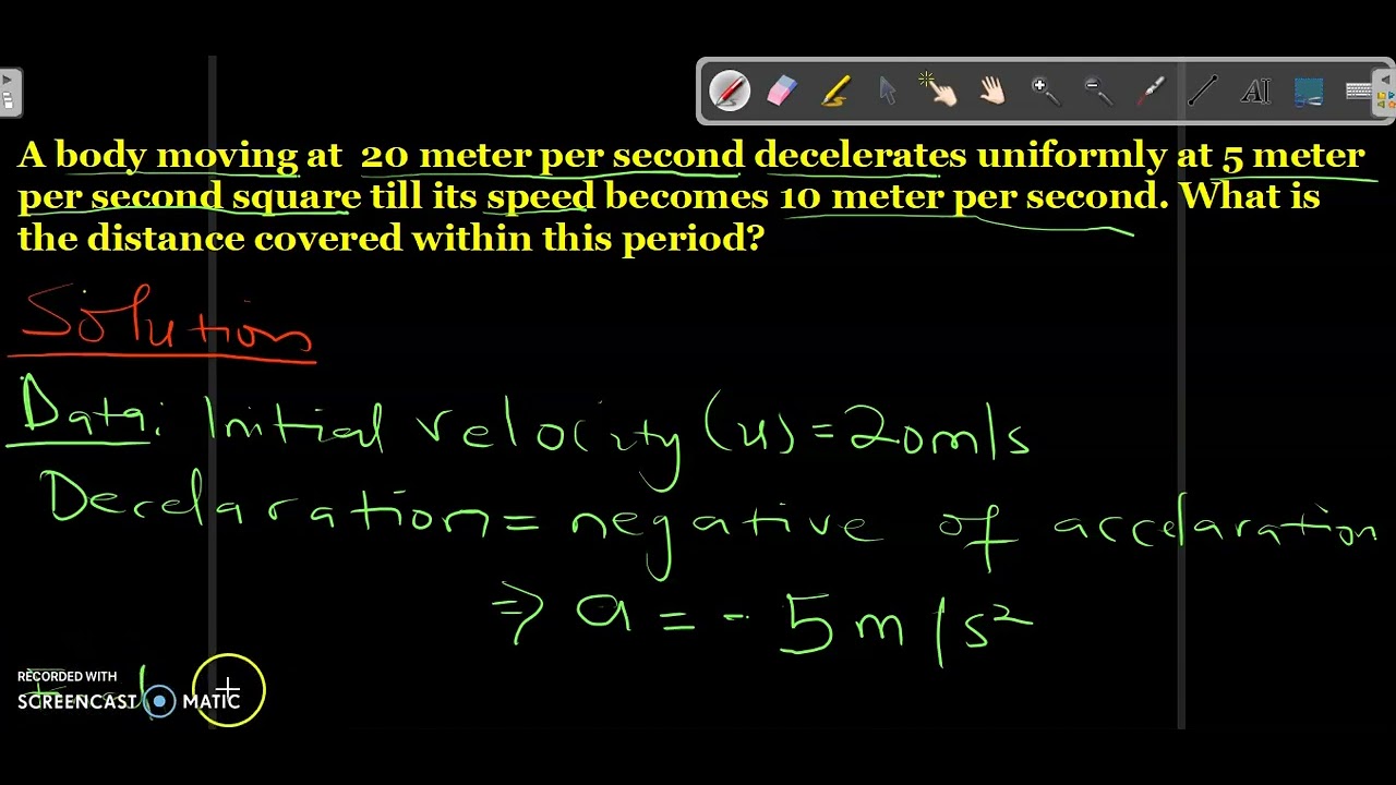 'Video thumbnail for Understanding Uniform Deceleration: Distance Calculation Example'