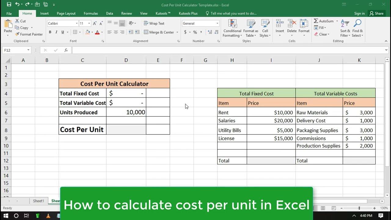 How To Calculate Cost Per Unit in Excel