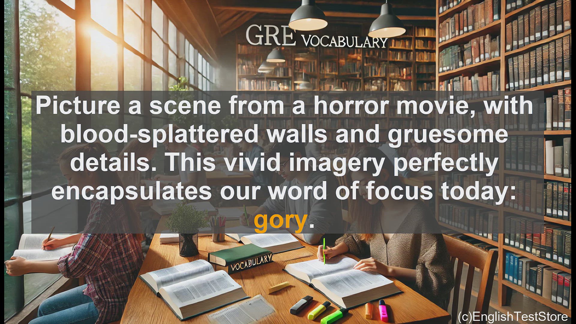 'Video thumbnail for GRE Vocabulary Lesson: Exploring the Gory Details - A Vivid Look at the Powerful Word 'Gory''