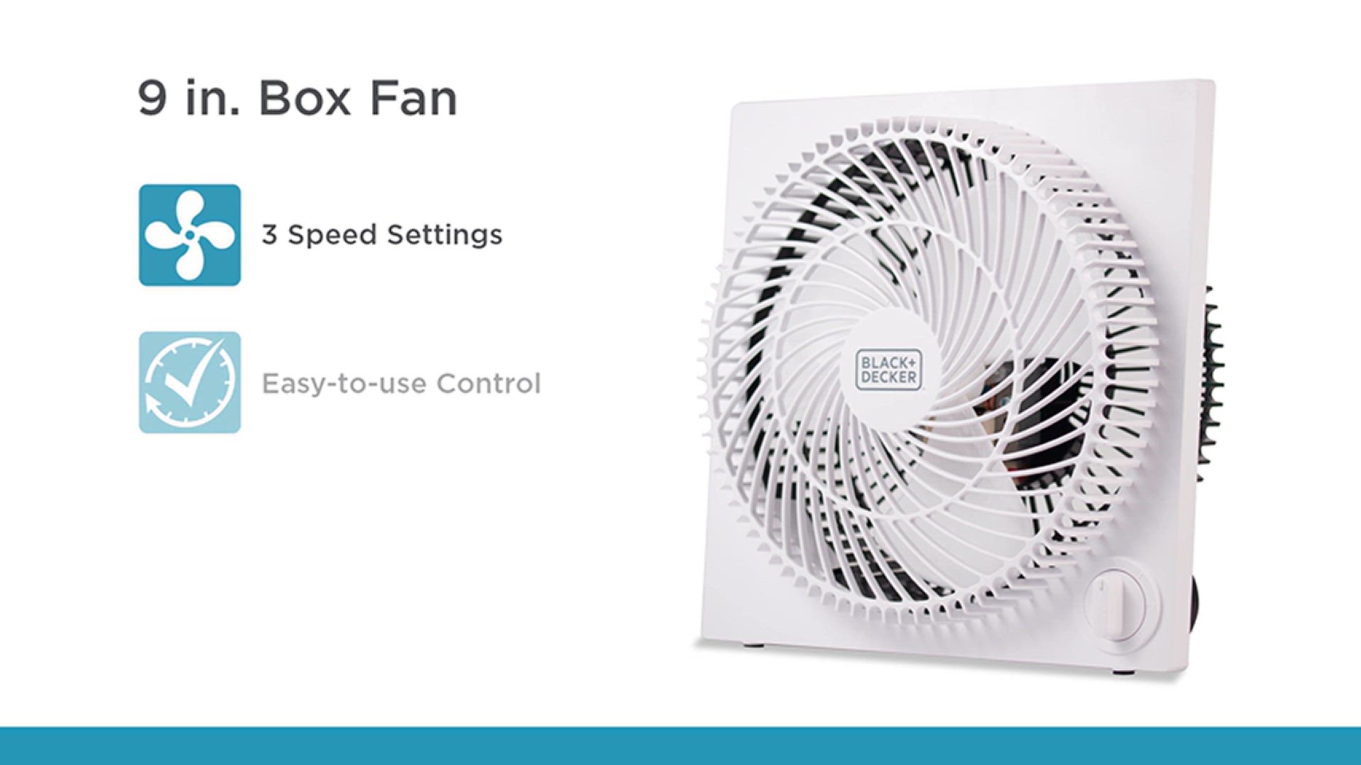 'Video thumbnail for Black + Decker 9 inches Frameless Tabletop Box Fan'
