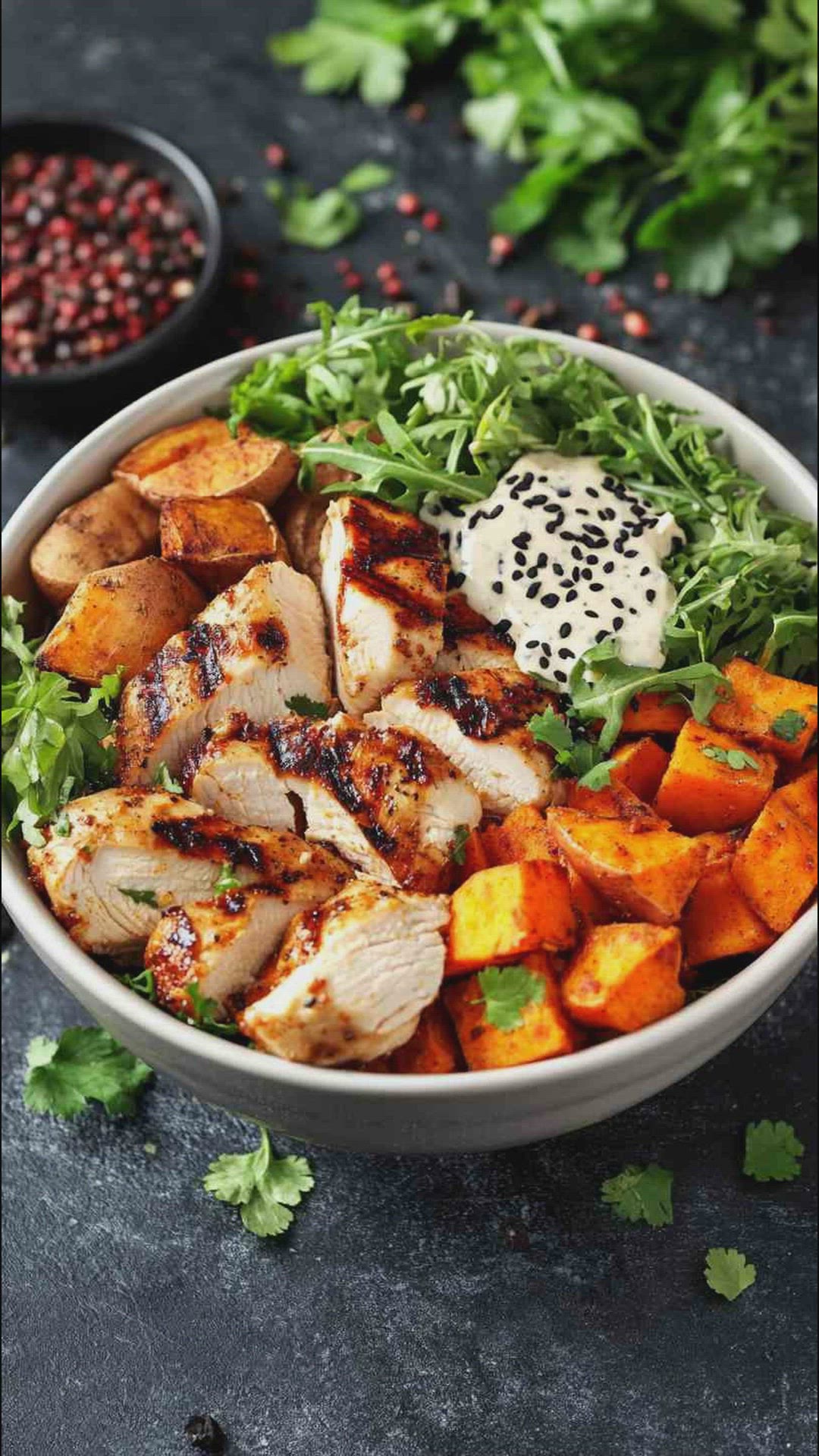 'Video thumbnail for Spicy Chicken and Sweet Potato Bowl Recipe'