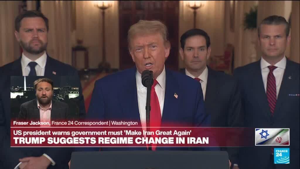 'Video thumbnail for US warns against Iran retaliation as Trump raises 'regime change''