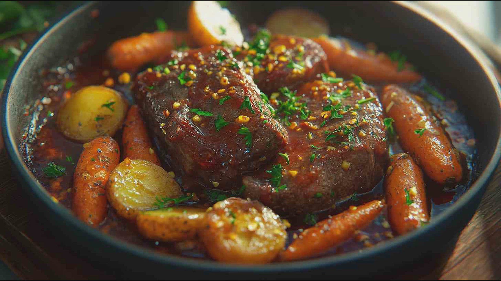 'Video thumbnail for Slow Cooker Honey Garlic Beef with Carrots and Potatoes Recipe'