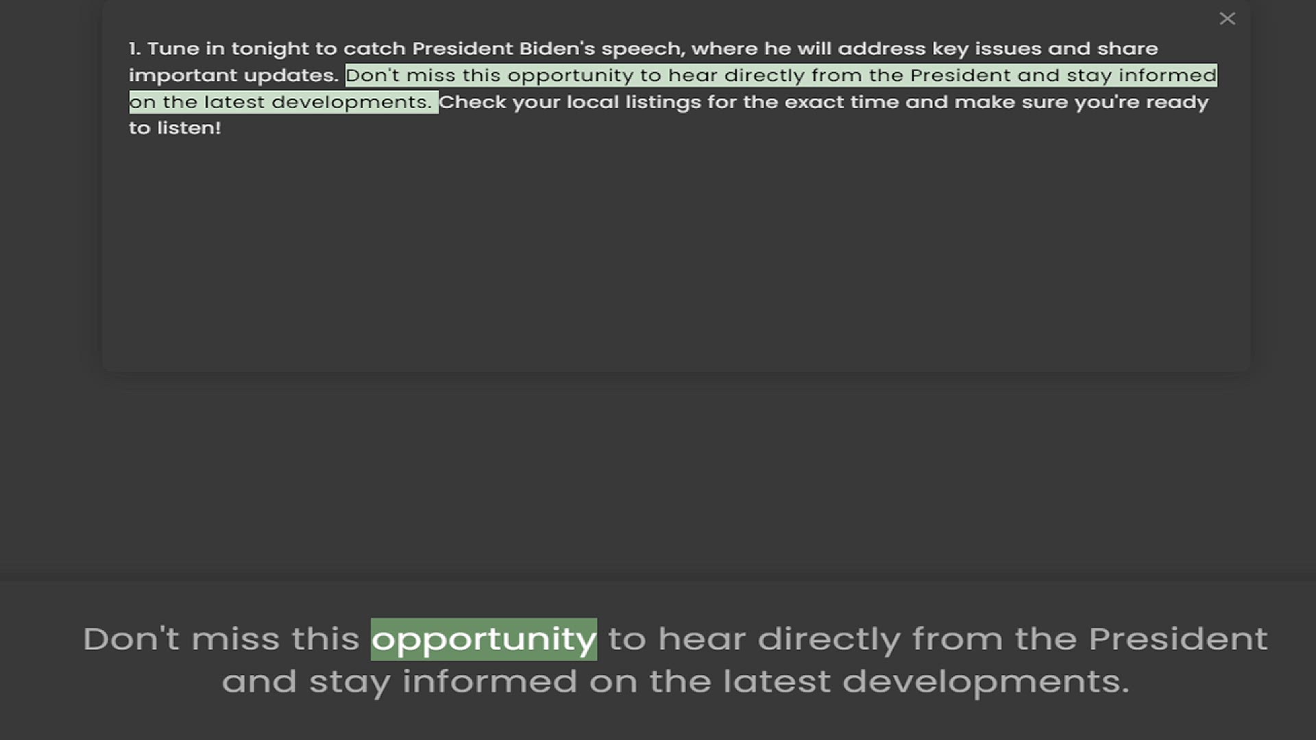 Video thumbnail for mportant updates. Don't miss this opportunity to hear directly from the President and stay informed on the latest developments. Check your local listings for the exact time and make sure you're ready to listen!