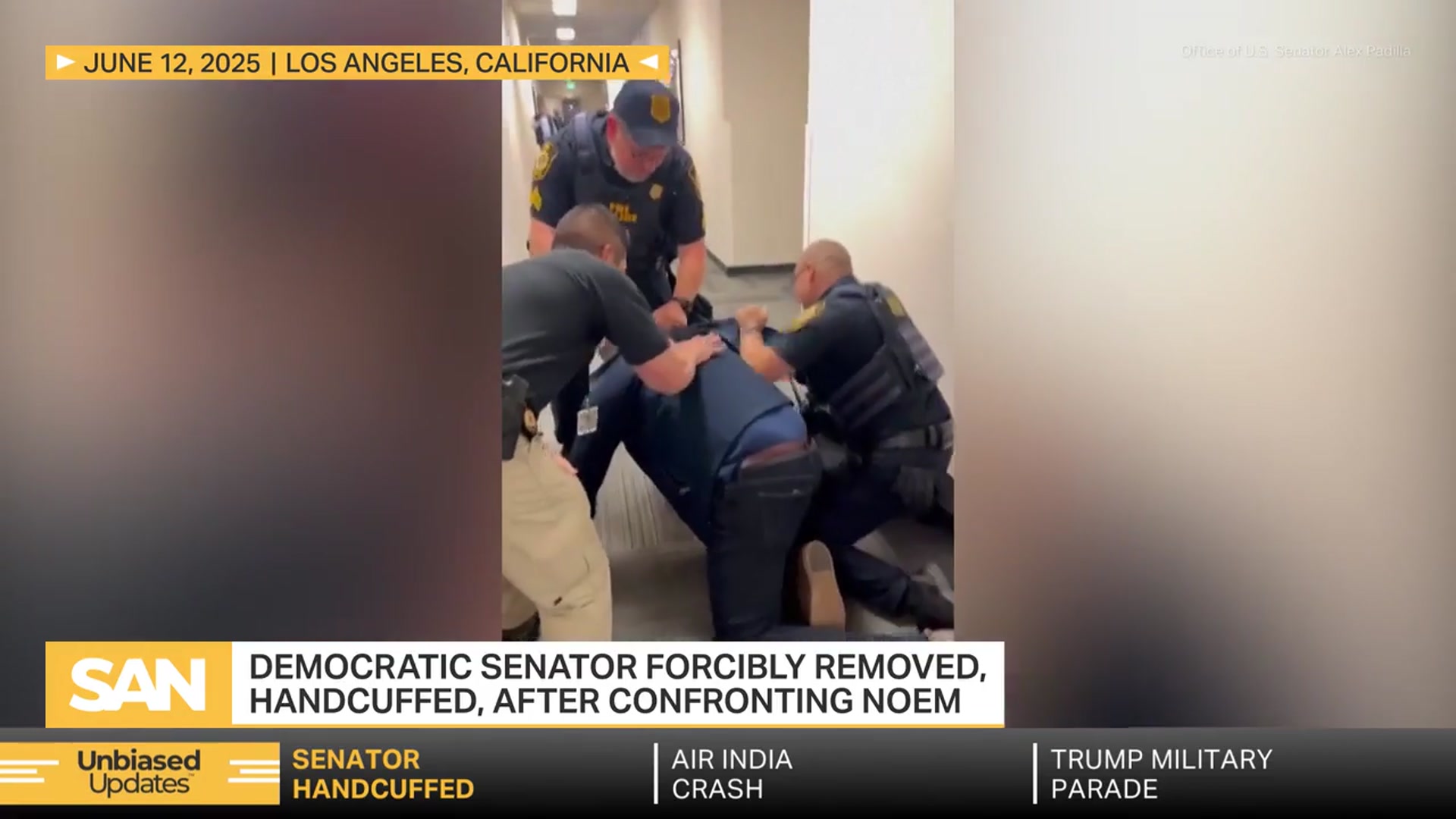 'Video thumbnail for California senator handcuffed, removed from Noem’s LA news conference'