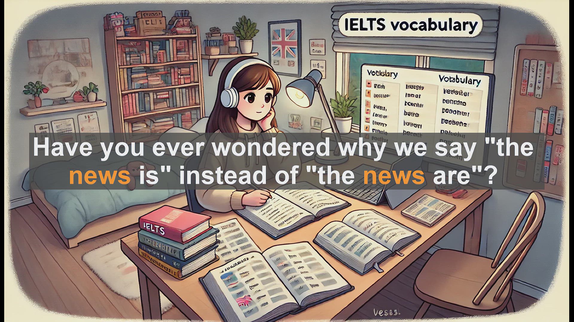 'Video thumbnail for 2500 Must Know IELTS 5.5 Vocabulary - Understanding 'News': Singular Noun Usage in English'