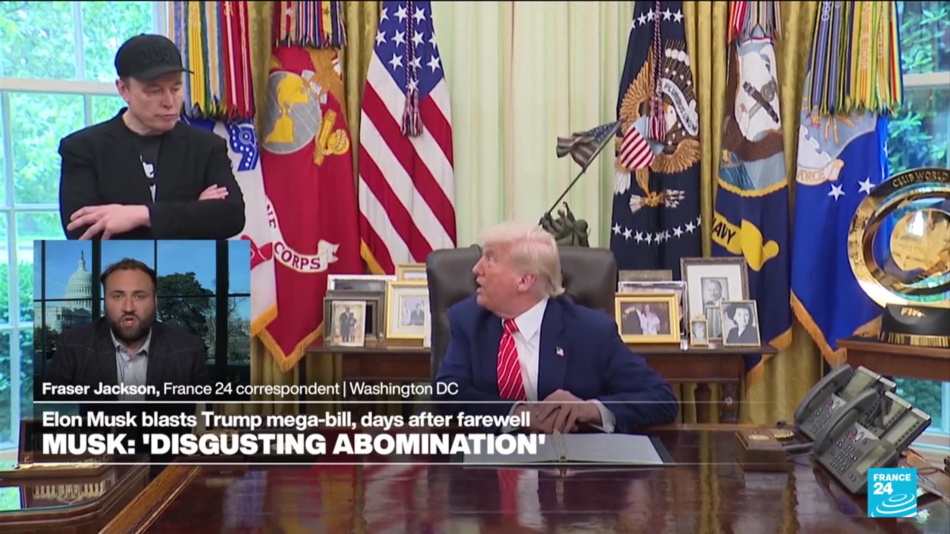 'Video thumbnail for Musk calls Trump mega-bill 'disgusting abomination''