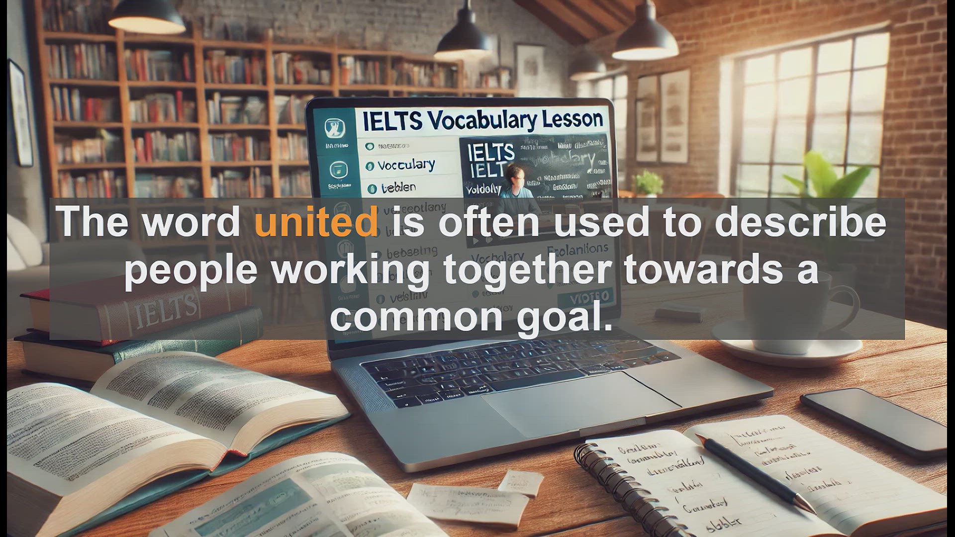 'Video thumbnail for 2500 Must Know IELTS 5.5 Vocabulary - Understanding 'United': A Key Word for IELTS and Everyday English'
