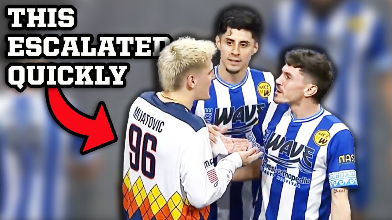Video thumbnail for Chaotic Arena Soccer League match ends with pushing and shoving, a breakdown