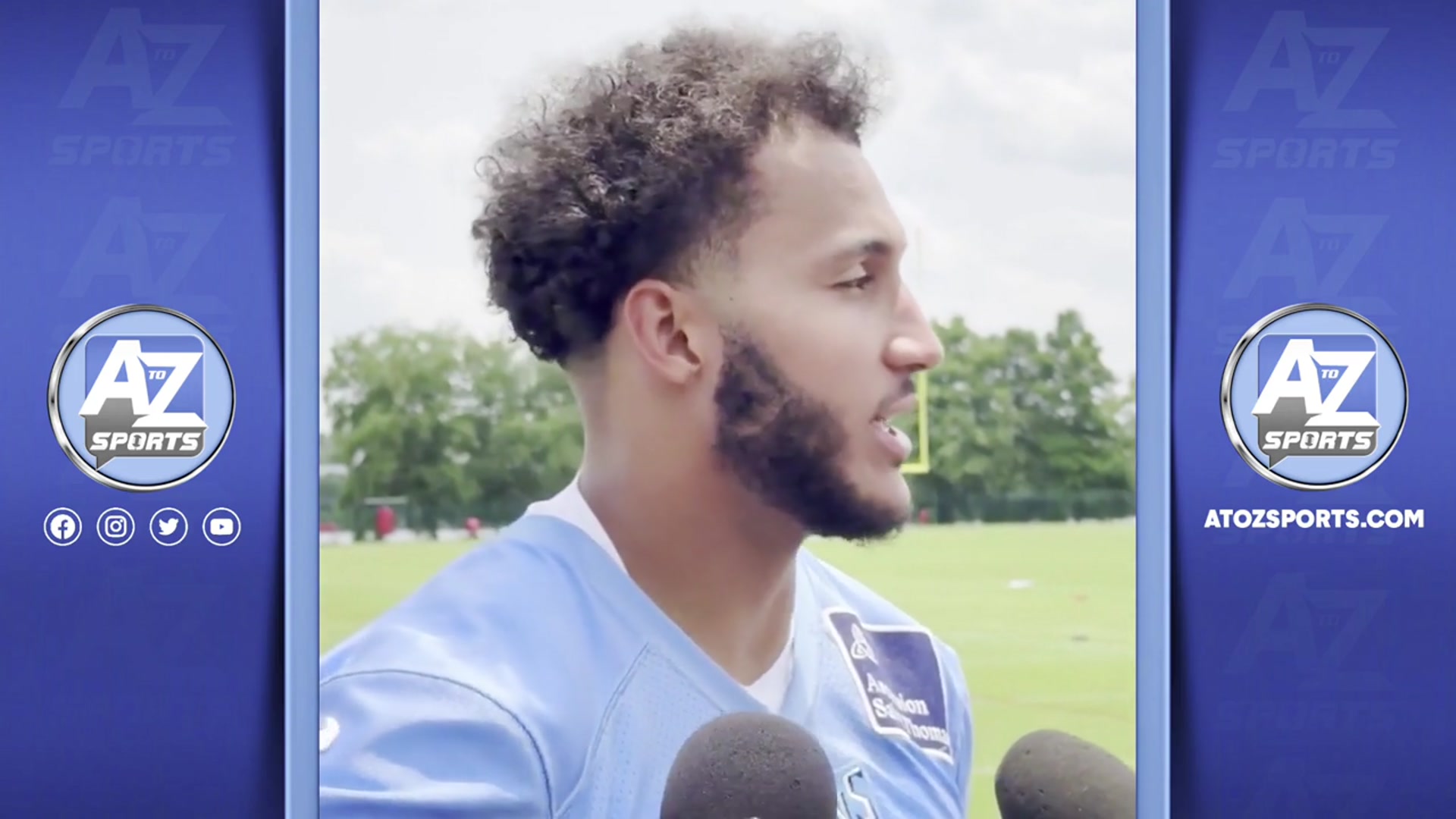'Video thumbnail for Titans rookie WR Elic Ayomanor: Full Media Availability'