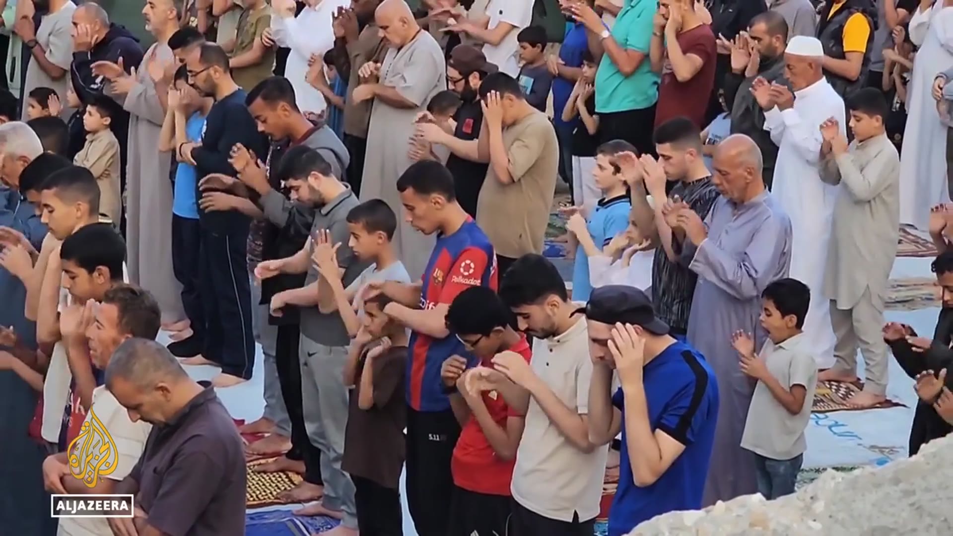 'Video thumbnail for Eid prayers in the rubble: People in Gaza stripped of joy due to war and hunger'