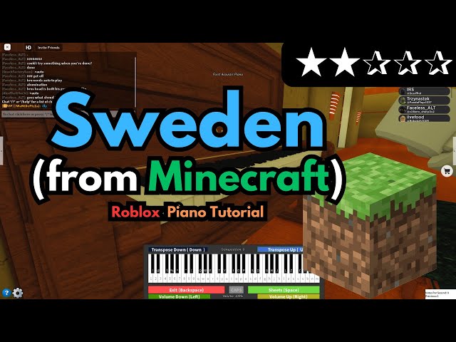 'Video thumbnail for C418 - Sweden (from Minecraft) | EASY Roblox/Virtual Piano Tutorial'