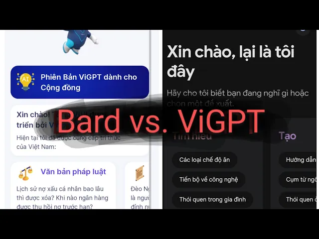 'Video thumbnail for ViGPT vs Bard: Mô hình AI ngôn ngữ lớn của Việt Nam cạnh tranh với Bard của Google'