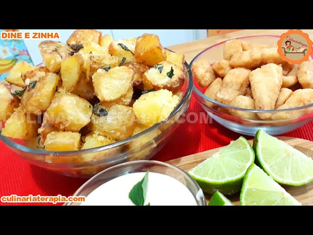 'Video thumbnail for Petisco e Comida de Buteco - Iscas de peixe com batatas rústicas ao forno'