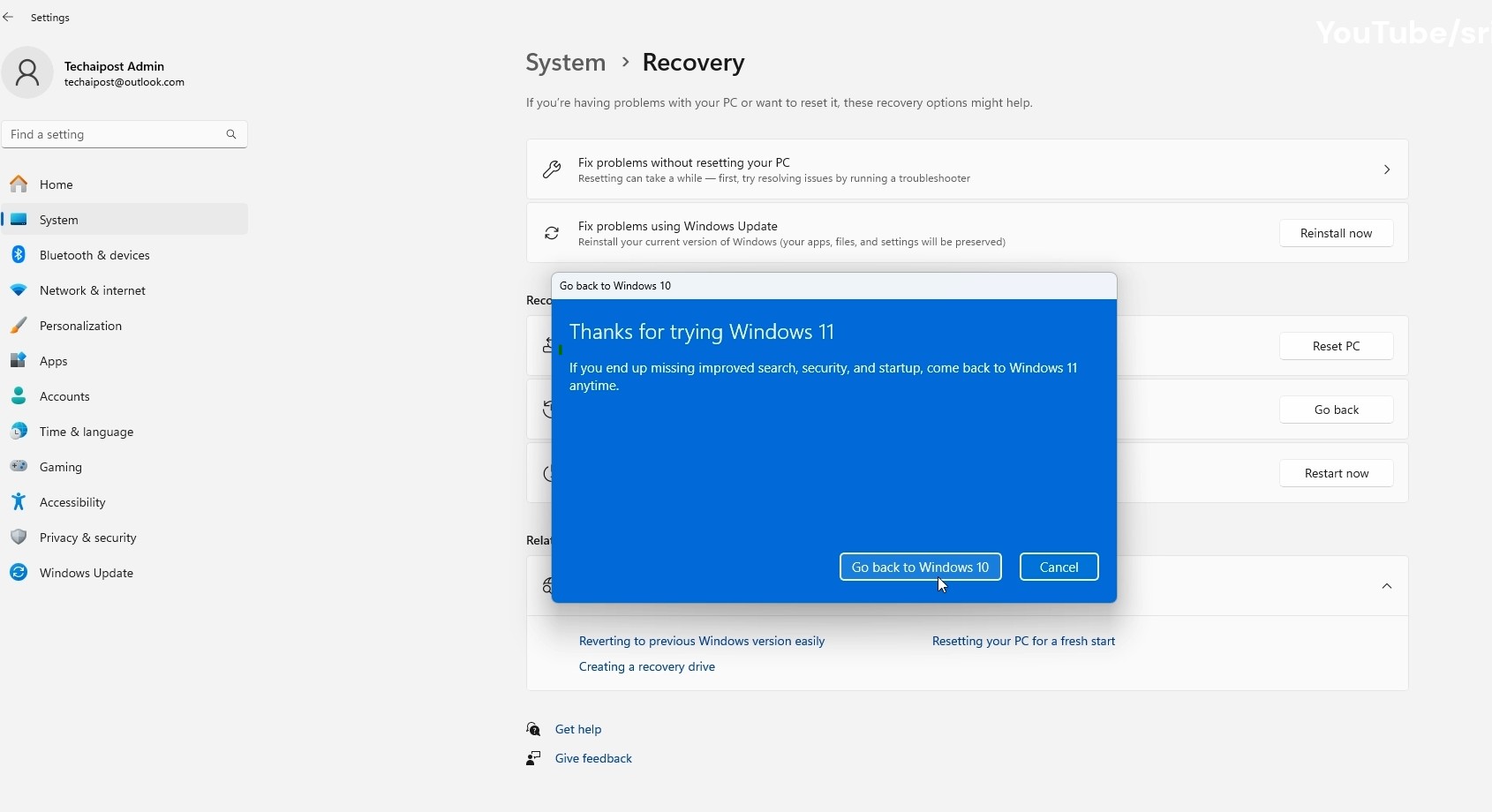 Video thumbnail for How to Rollback Windows 11 to Windows 10