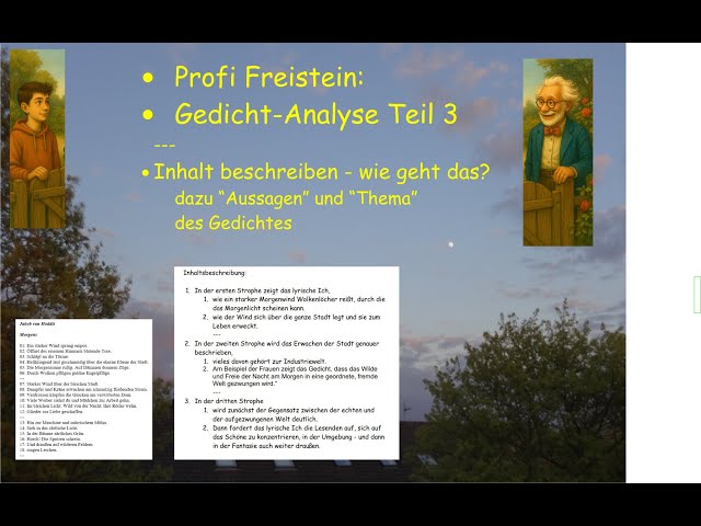 Video thumbnail for Gedicht - Inhaltsbeschreibung - Profi Freistein zeigt: Erst verstehen, dann beschreiben, Teil 3