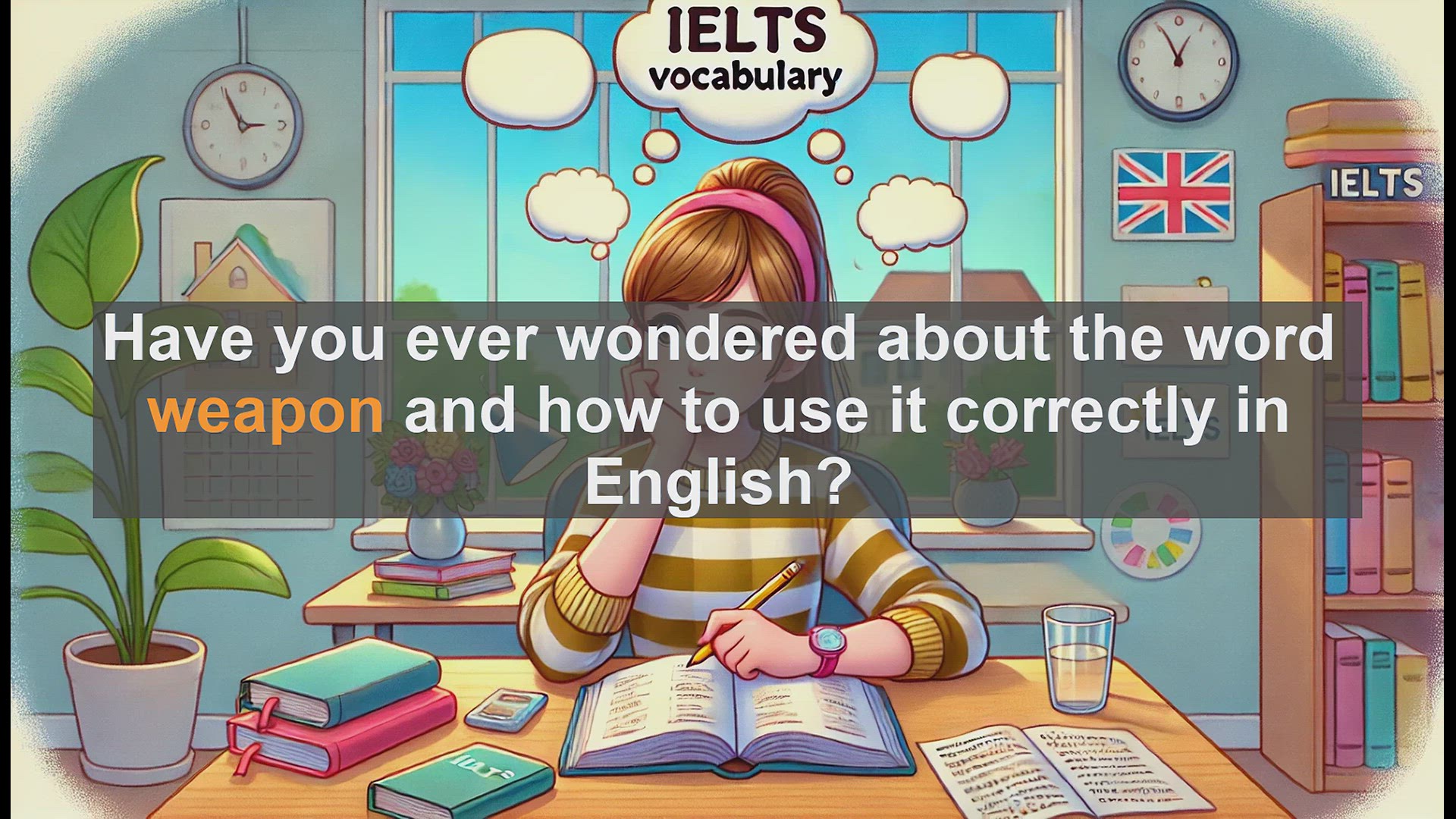 'Video thumbnail for 2500 Must Know IELTS 5.5 Vocabulary - Understanding the Word 'Weapon' in English: Usage and Meaning'