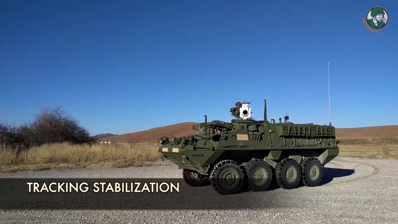 'Video thumbnail for U.S. Army demonstrates MEHEL 2 0 laser weapon on Stryker 8x8 armoured combat vehicle'