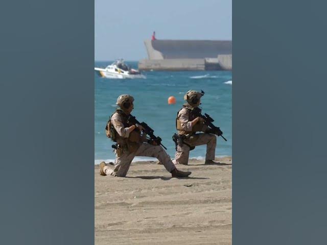 Video thumbnail for Spanish navy storms Malaga beach in front of astonished tourists