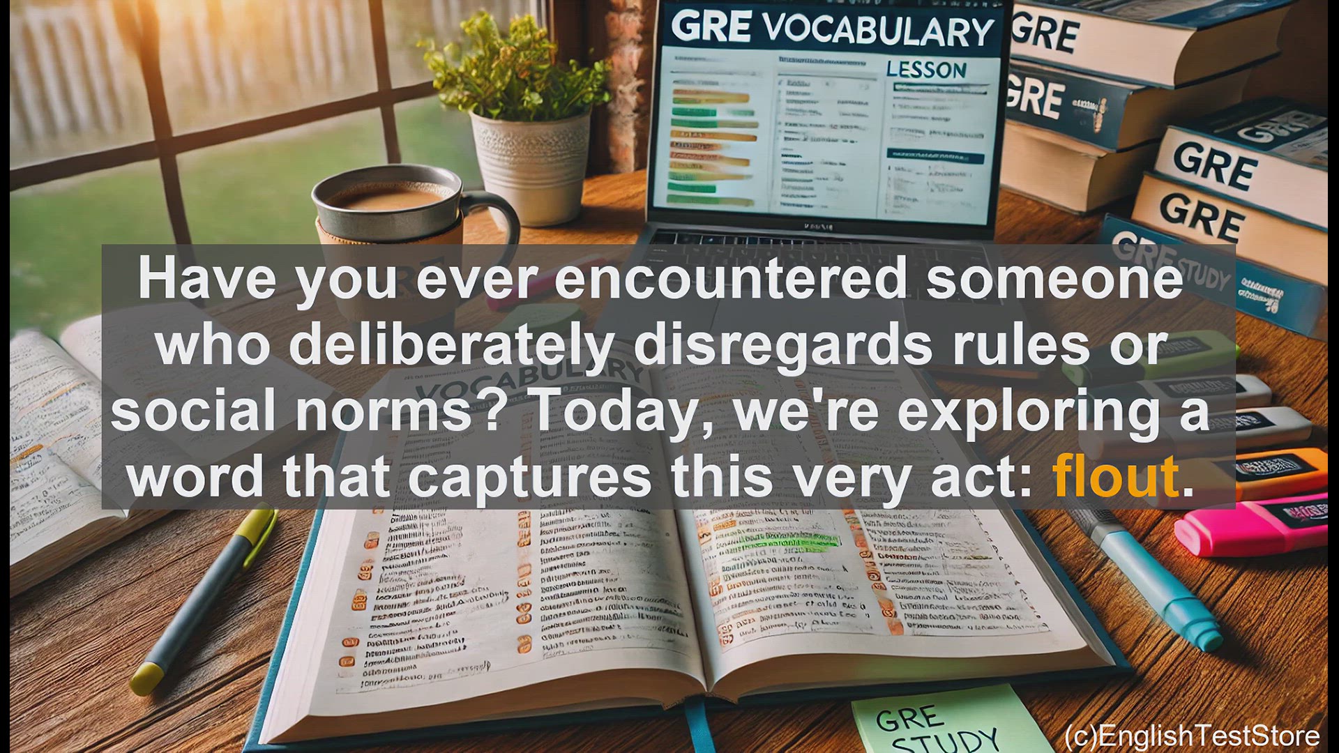 'Video thumbnail for GRE Vocabulary Lesson: Flout - Openly Disregarding Rules and Conventions'