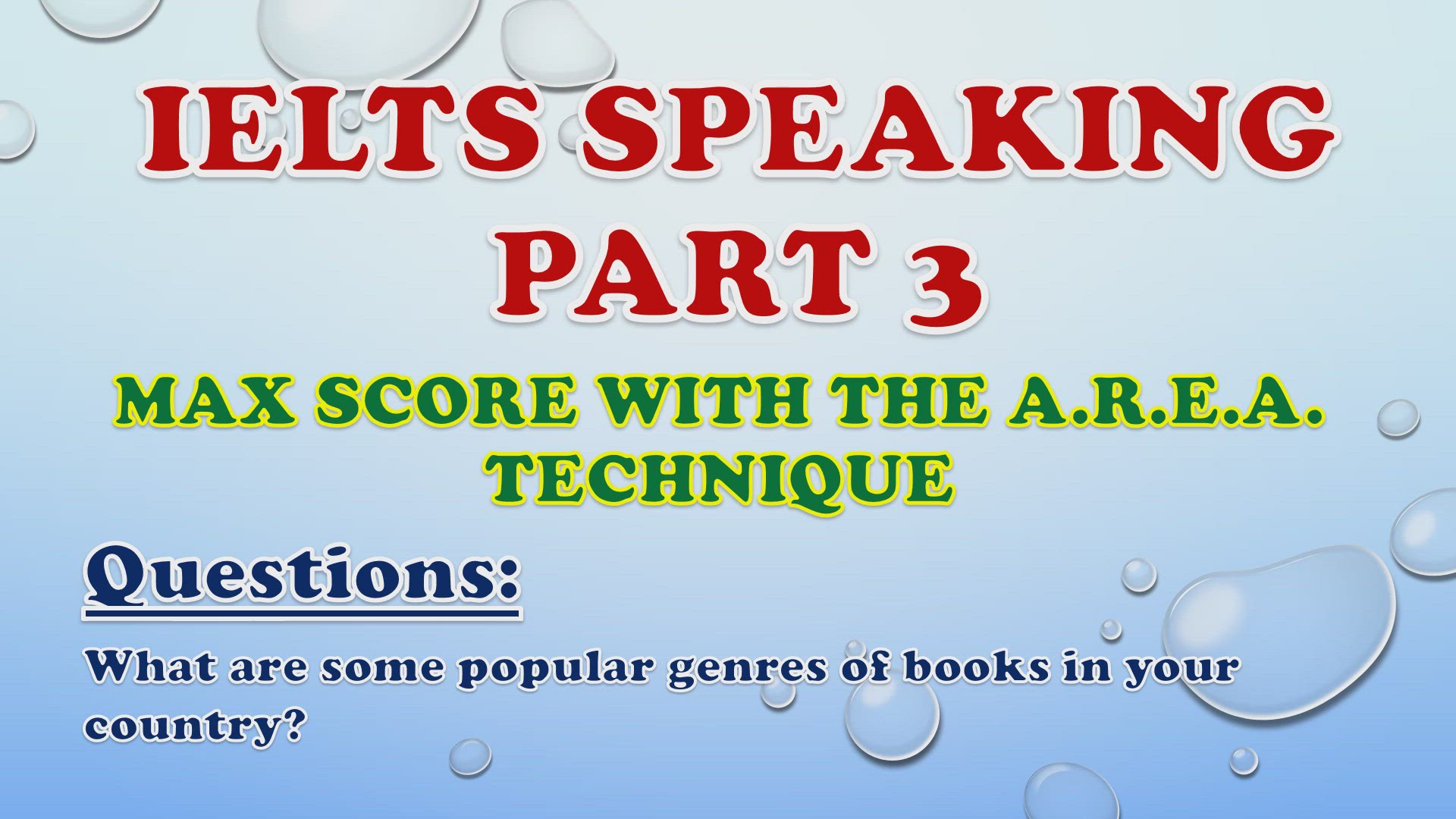 'Video thumbnail for What are some popular genres of books in your country? - IELTS Speaking Part 3'