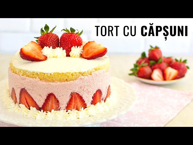 'Video thumbnail for 🍓 Tort cu spumă de căpșuni. Un strat gros de cremă aromată între 2 blaturi pufoase.'