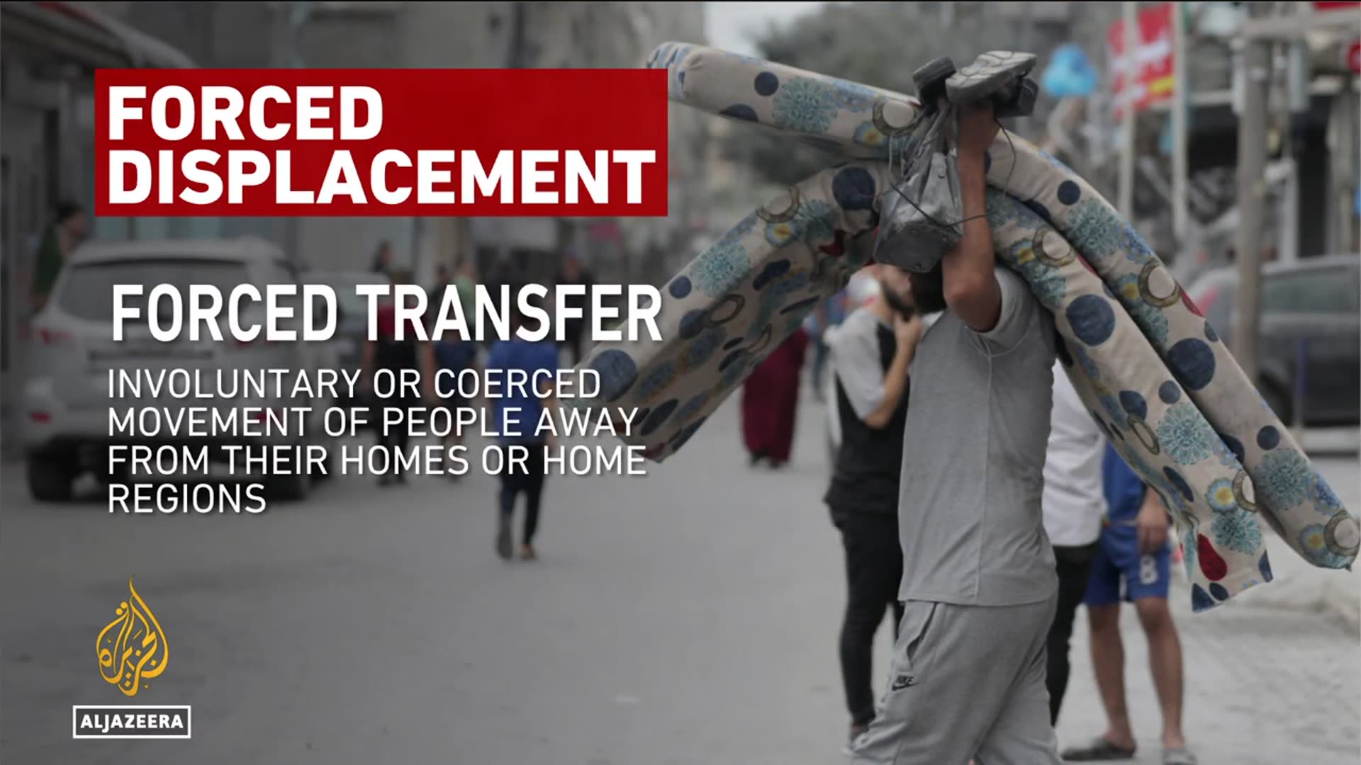 'Video thumbnail for Gaza 'evacuations' by Israel called coerced transfers, violating laws of war: Legal expert'