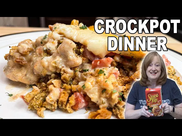 'Video thumbnail for Crockpot CHEESY BRUSCHETTA CHICKEN with Stove Top Stuffing, an Italian Flavored Dinner Dish'