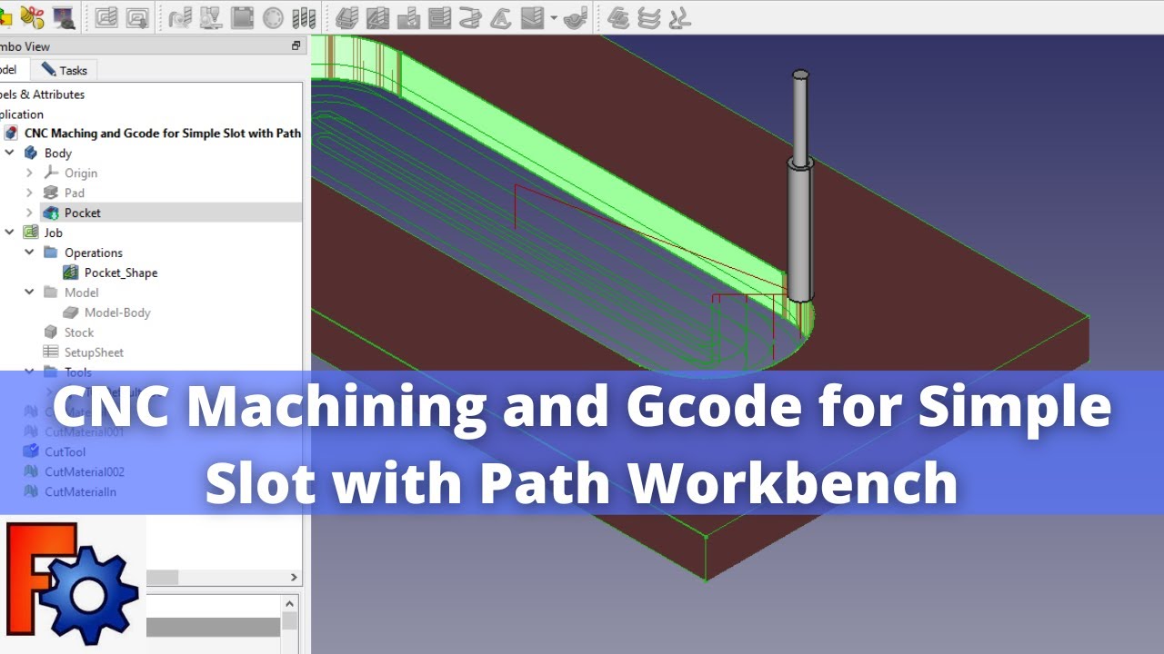 'Video thumbnail for CNC Machining and Gcode for Simple Slot | FreeCAD Path Workbench | FreeCAD Tutorial | FreeCAD Gcode|'