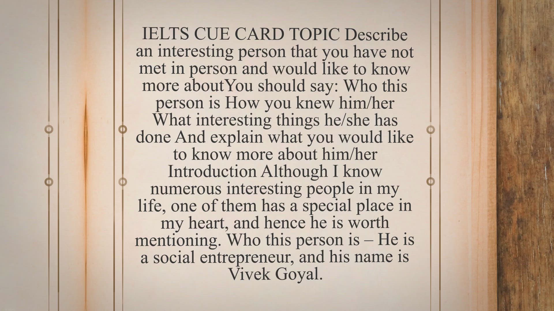 'Video thumbnail for Describe an interesting person that you have not met in person and would like to know more about IELTS Cue Card'