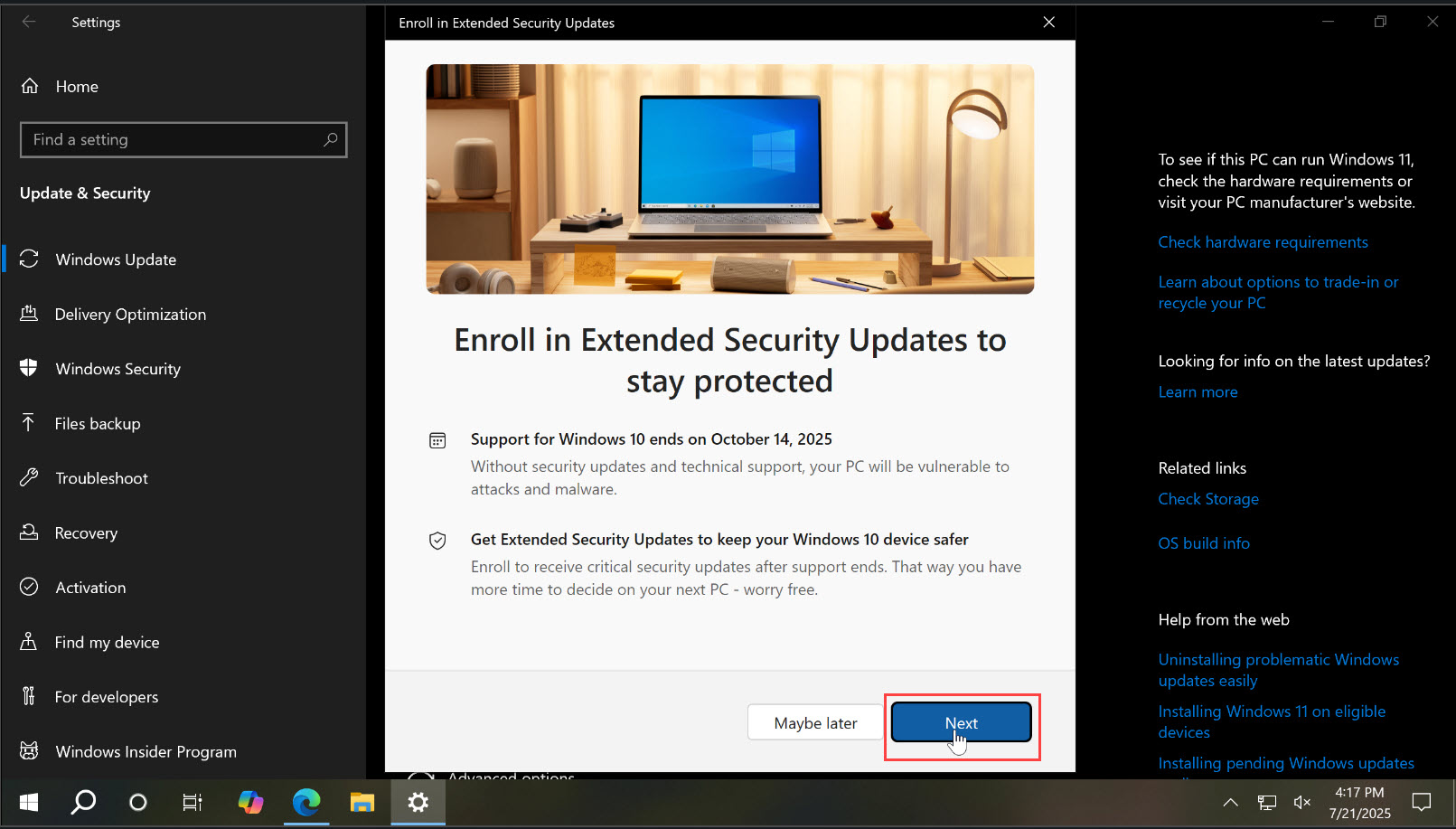 Video thumbnail for How to enroll windows 10 in extended security updates FREE