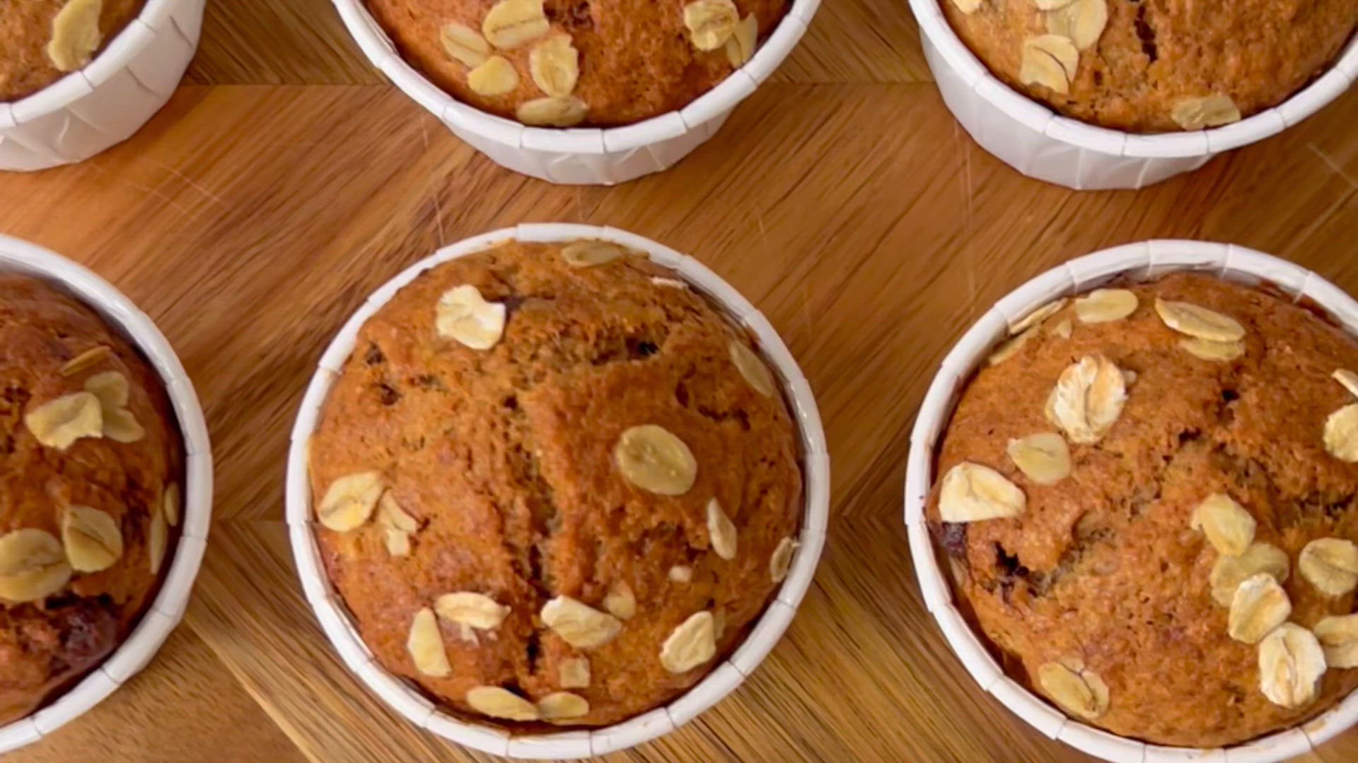 'Video thumbnail for Banana Chocolate Chip Breakfast Muffins'