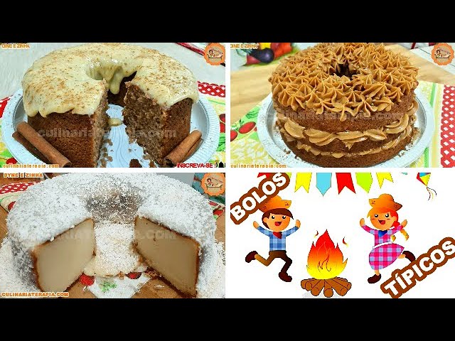 'Video thumbnail for Receitas fáceis de 3 bolos típicos e tradicionais de festas Juninas com cobertura cremosa'