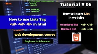 'Video thumbnail for How to use list in html | how to insert order, unorder list | web developer course | tutorial no 06'