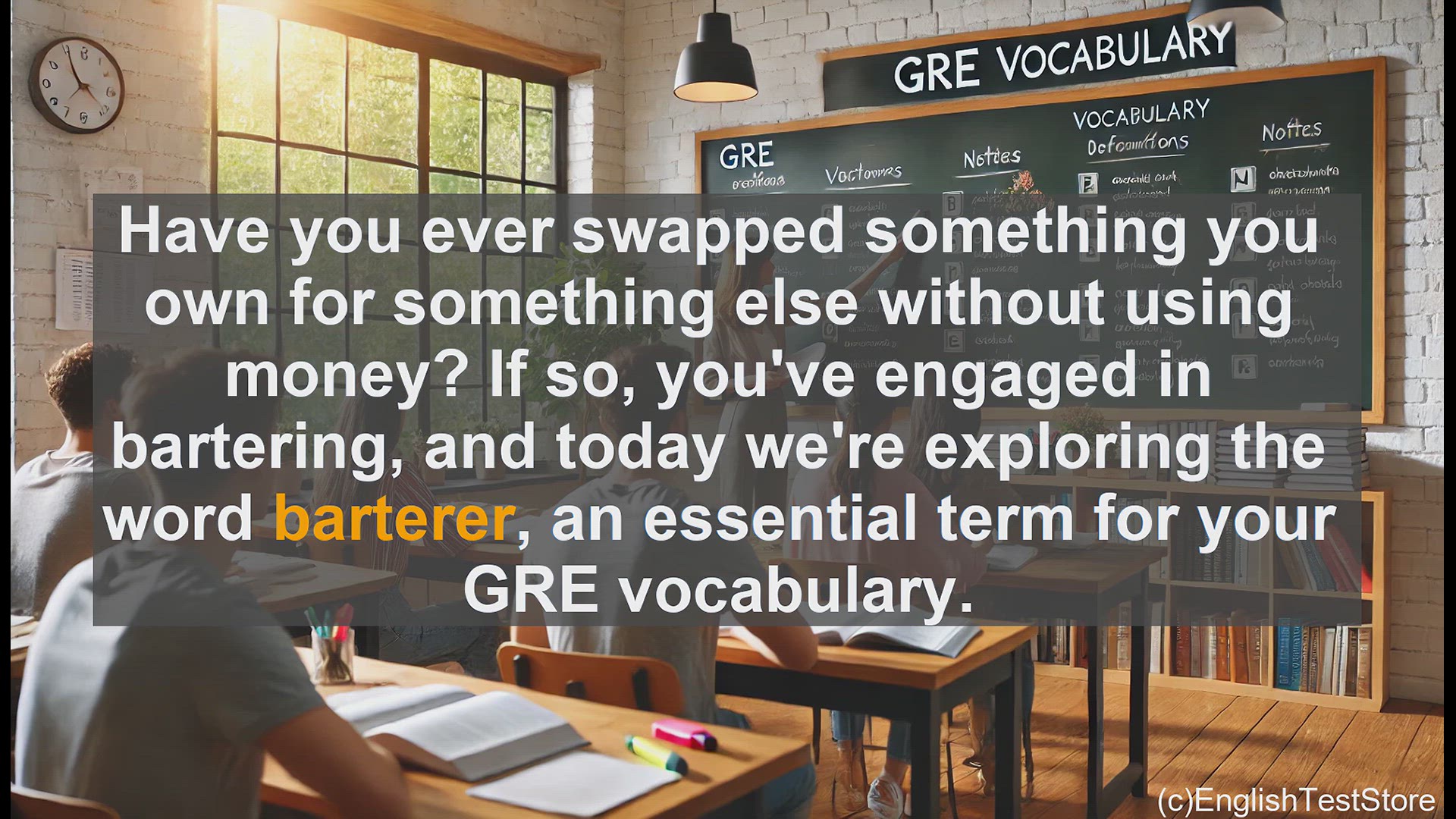 'Video thumbnail for GRE Vocabulary Lesson: Exploring the Art of Bartering - Understanding the Word 'Barterer''